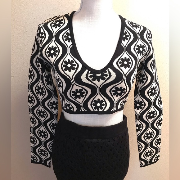 Finders keepers NWT Quinn LS knit S retro long sleeve v neck crop top - Picture 4 of 7